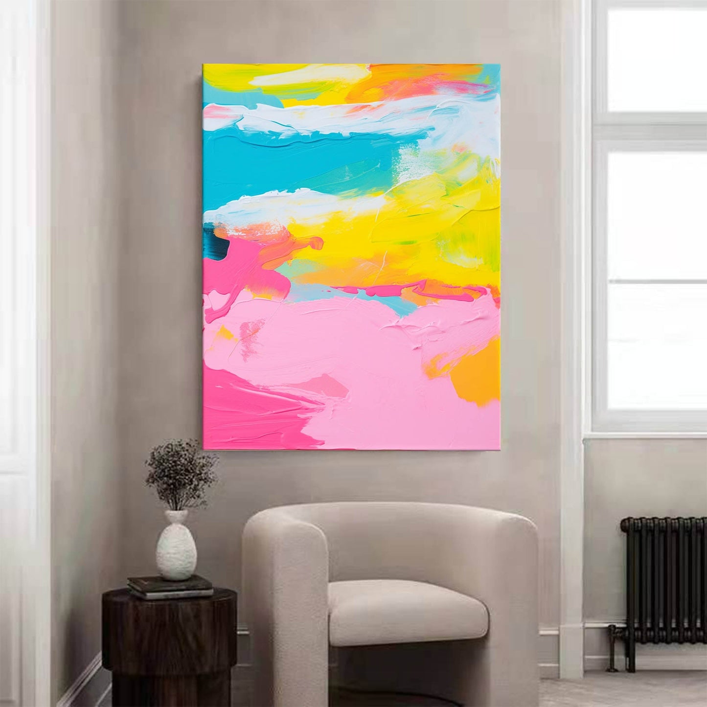 Vibrant Abstract Oil Painting with Bold Colors for Modern Home Decor