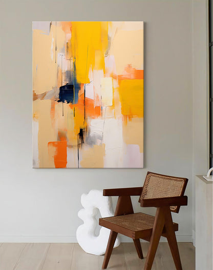 Vibrant Abstract Oil Painting in Yellow and Orange for Modern Home Decor