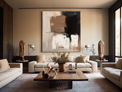 Contemporary Abstract Oil Painting with Earthy Tones and Bold Brushstrokes