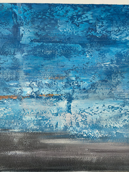 Tranquil Coastal Escape - Vibrant Blue and Golden Beach Oil Painting for Your Home