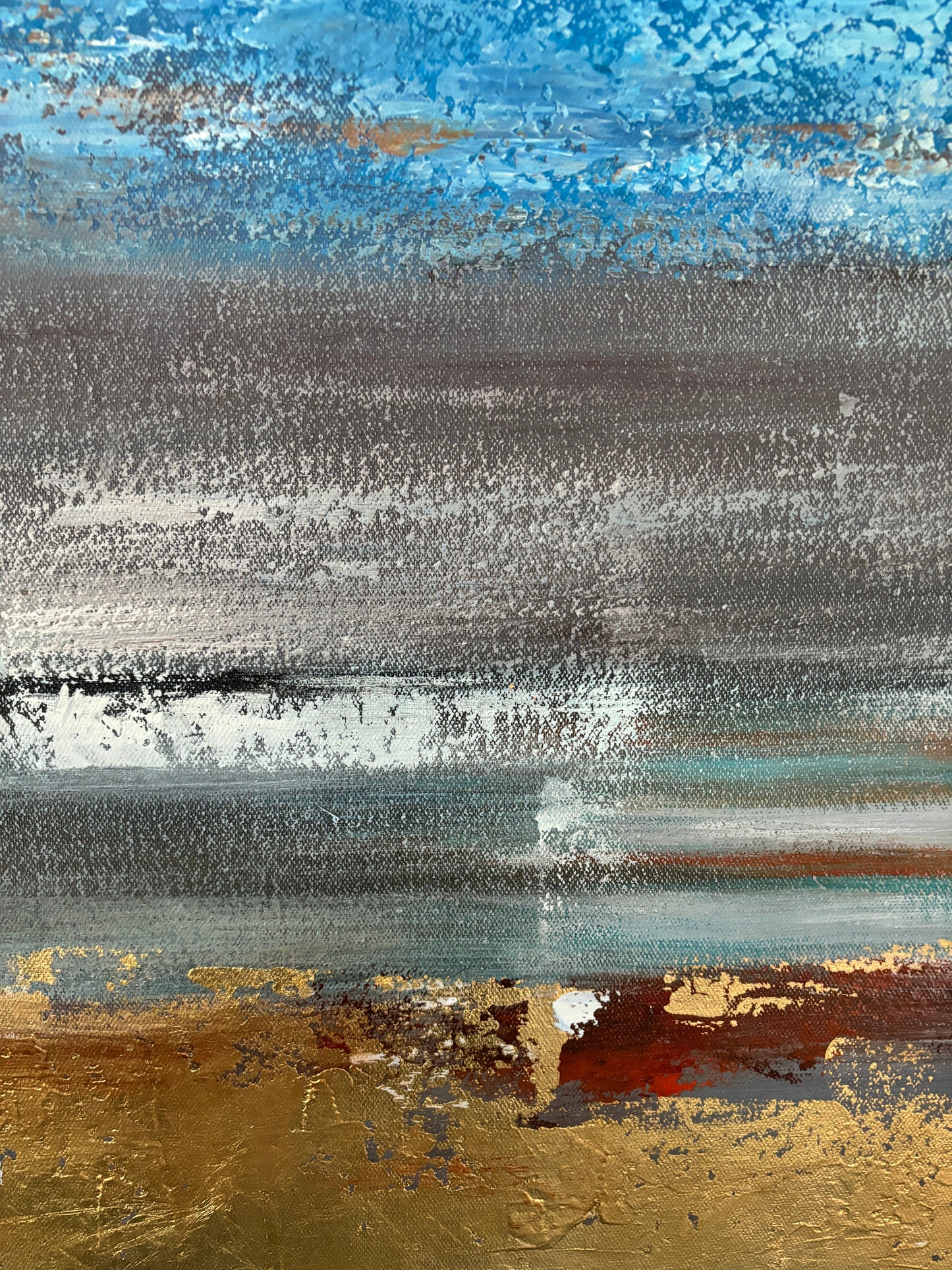 Tranquil Coastal Escape - Vibrant Blue and Golden Beach Oil Painting for Your Home