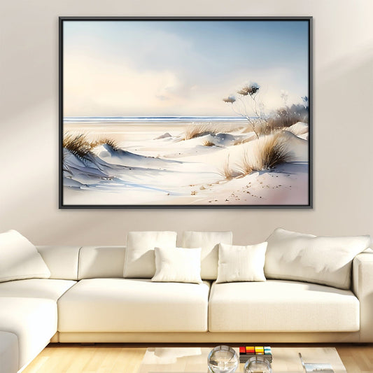 Tranquil Beach Landscape Oil Painting for Coastal Home Decor