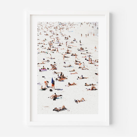 Sunny Beach Day: Vibrant Oil Painting of Relaxed Sunbathers on a Coastal Paradise