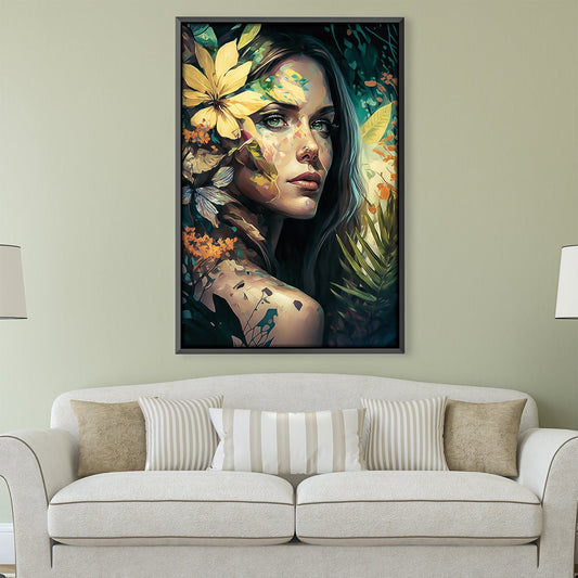 Nature's Elegance: Abstract Floral Oil Painting of a Woman's Portrait