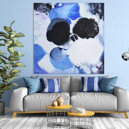 Abstract Blue and Black Oil Painting for Modern Home Decor