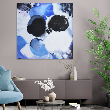 Abstract Blue and Black Oil Painting for Modern Home Decor