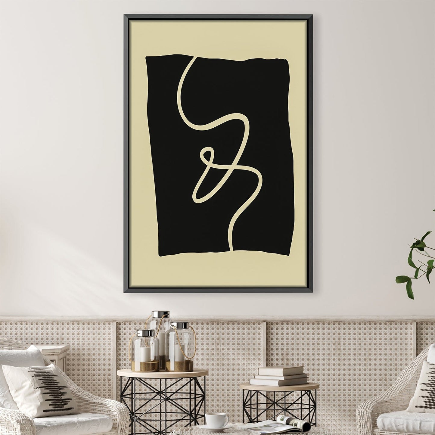 Abstract Black and Beige Line Art Canvas for Modern Decor