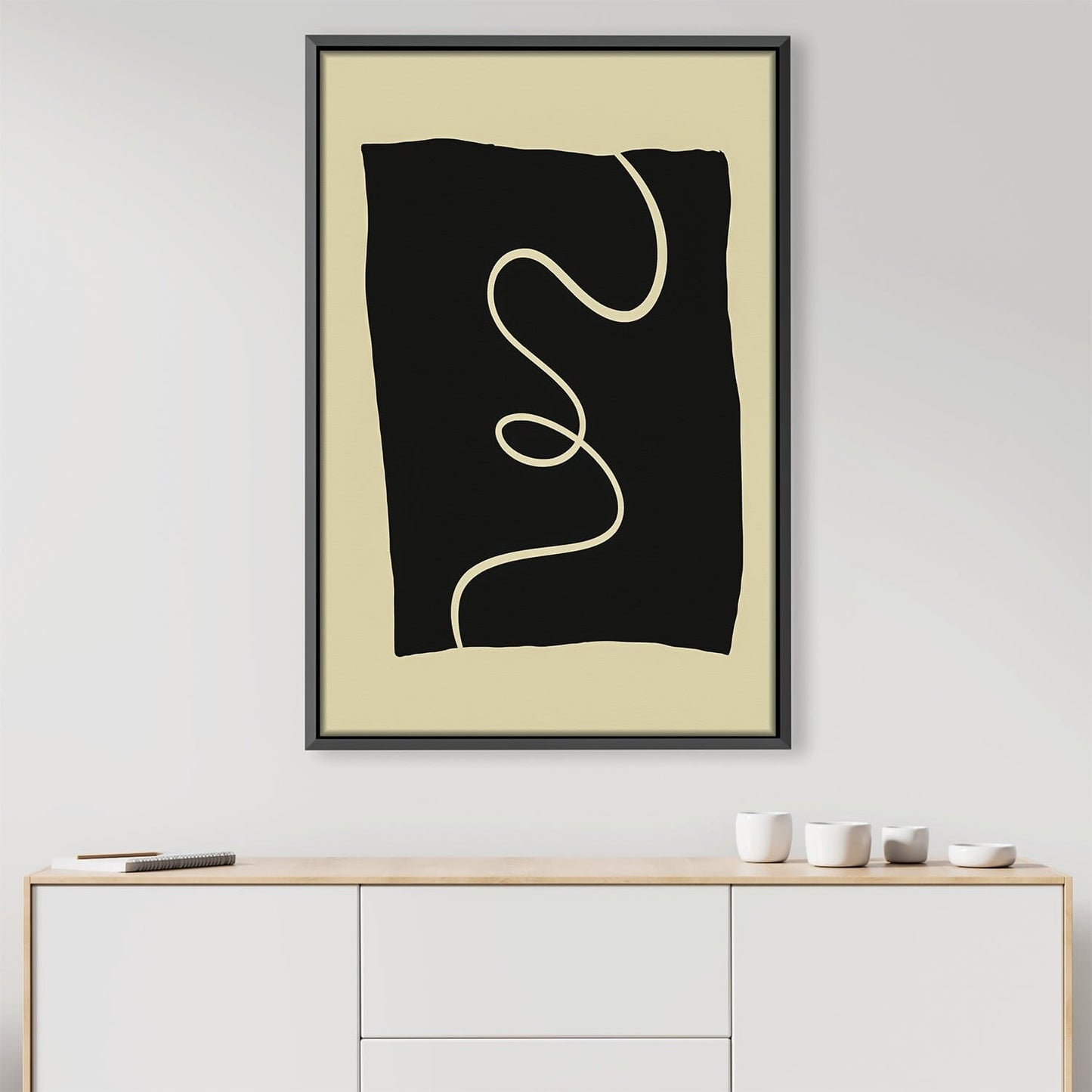 Abstract Beige and Black Lines Canvas Art for Modern Home Decor