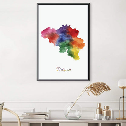 Vibrant Belgium Map Watercolor Oil Painting for Modern Home Decor