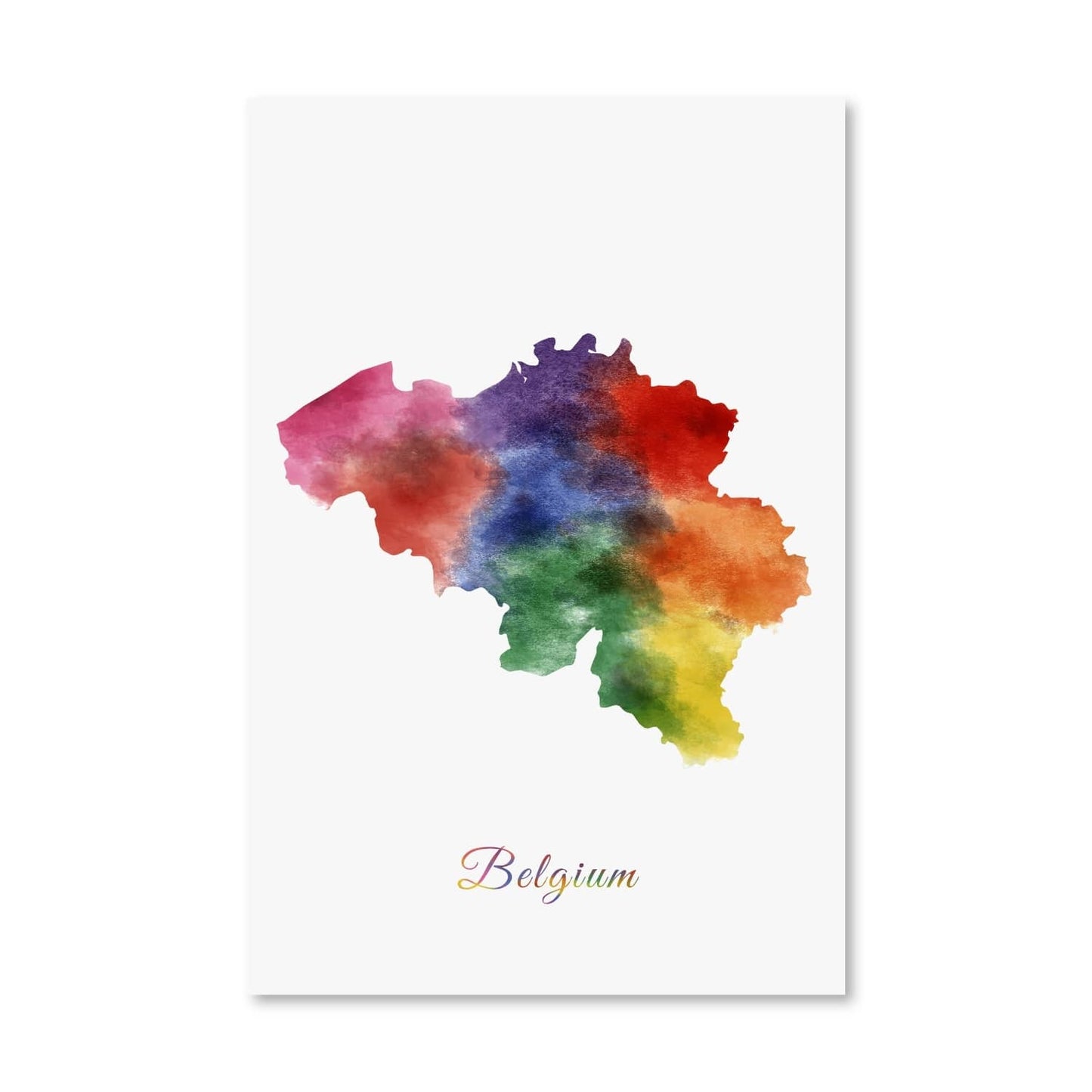 Vibrant Belgium Map Watercolor Oil Painting for Modern Home Decor