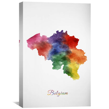 Vibrant Belgium Map Watercolor Oil Painting for Modern Home Decor