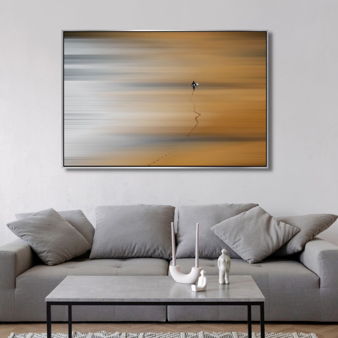 Serene Beach Walk Abstract Oil Painting for Modern Home Decor