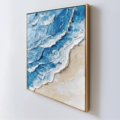 Stunning Blue and White Ocean Wave Oil Painting for Coastal Home Decor