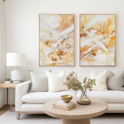 Elegant Blue and Gold Floral Abstract Oil Paintings for Modern Decor