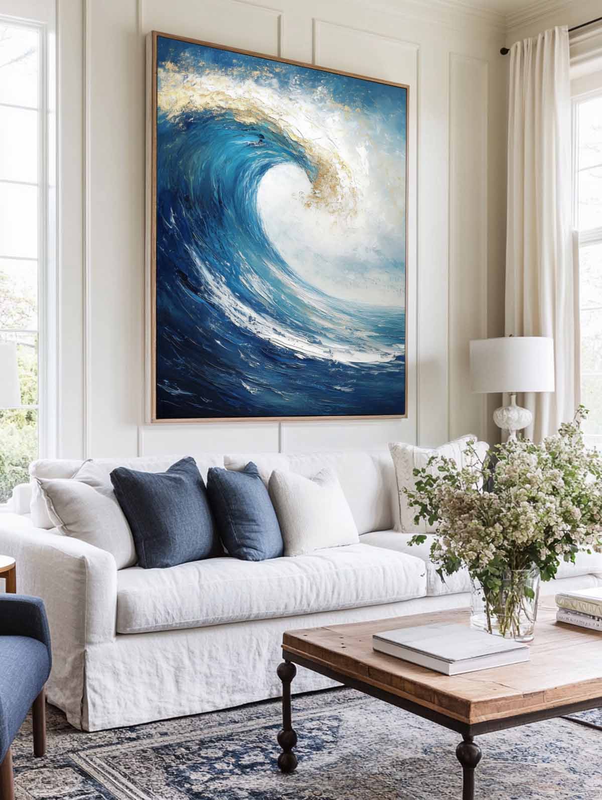 Majestic Blue Wave Oil Painting - Vibrant Seascape Art for Beach Lovers