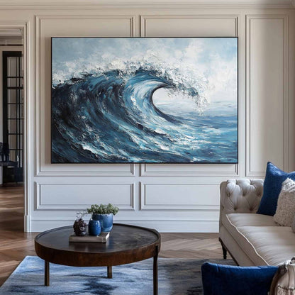 Vibrant Ocean Wave Oil Painting for Coastal Home Decor