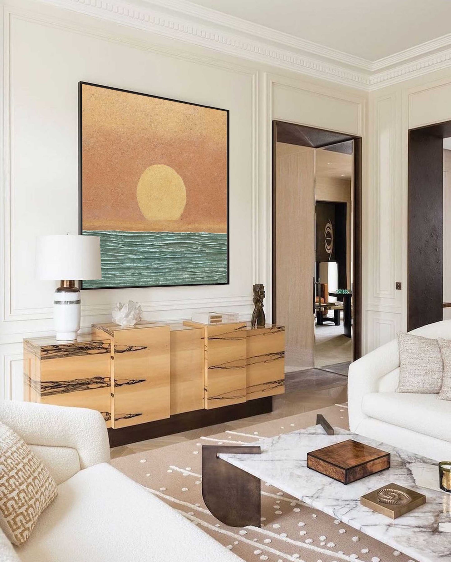 Sunset Serenity: Original Oil Painting of Tranquil Ocean Landscape Artwork