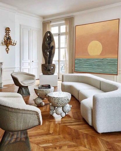 Sunset Serenity: Original Oil Painting of Tranquil Ocean Landscape Artwork