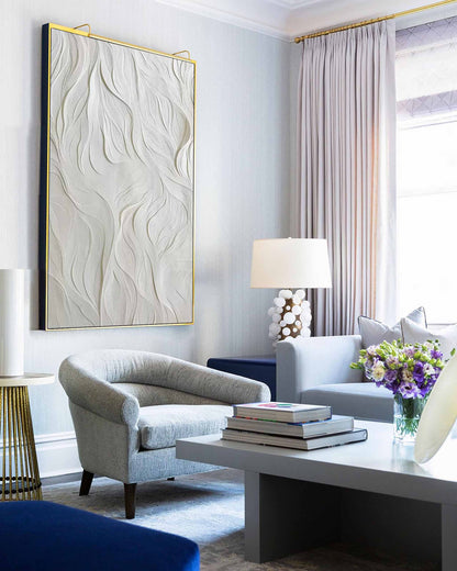 Elegant Minimalist Oil Painting with Textured Waves for Modern Decor