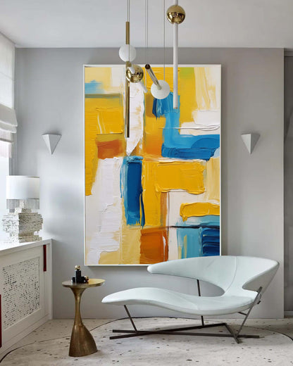 Vibrant Abstract Oil Painting in Blue and Yellow for Modern Art Enthusiasts