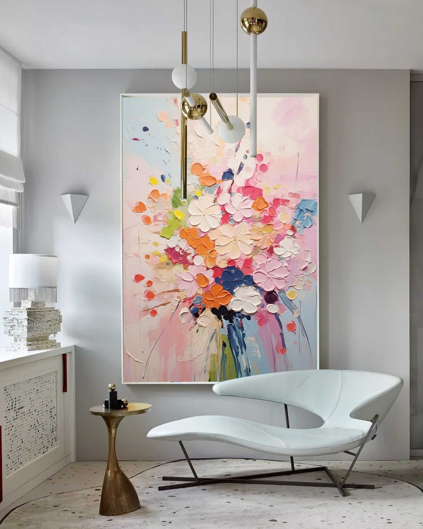 Vibrant Floral Abstract Oil Painting for Bright and Modern Home Decor