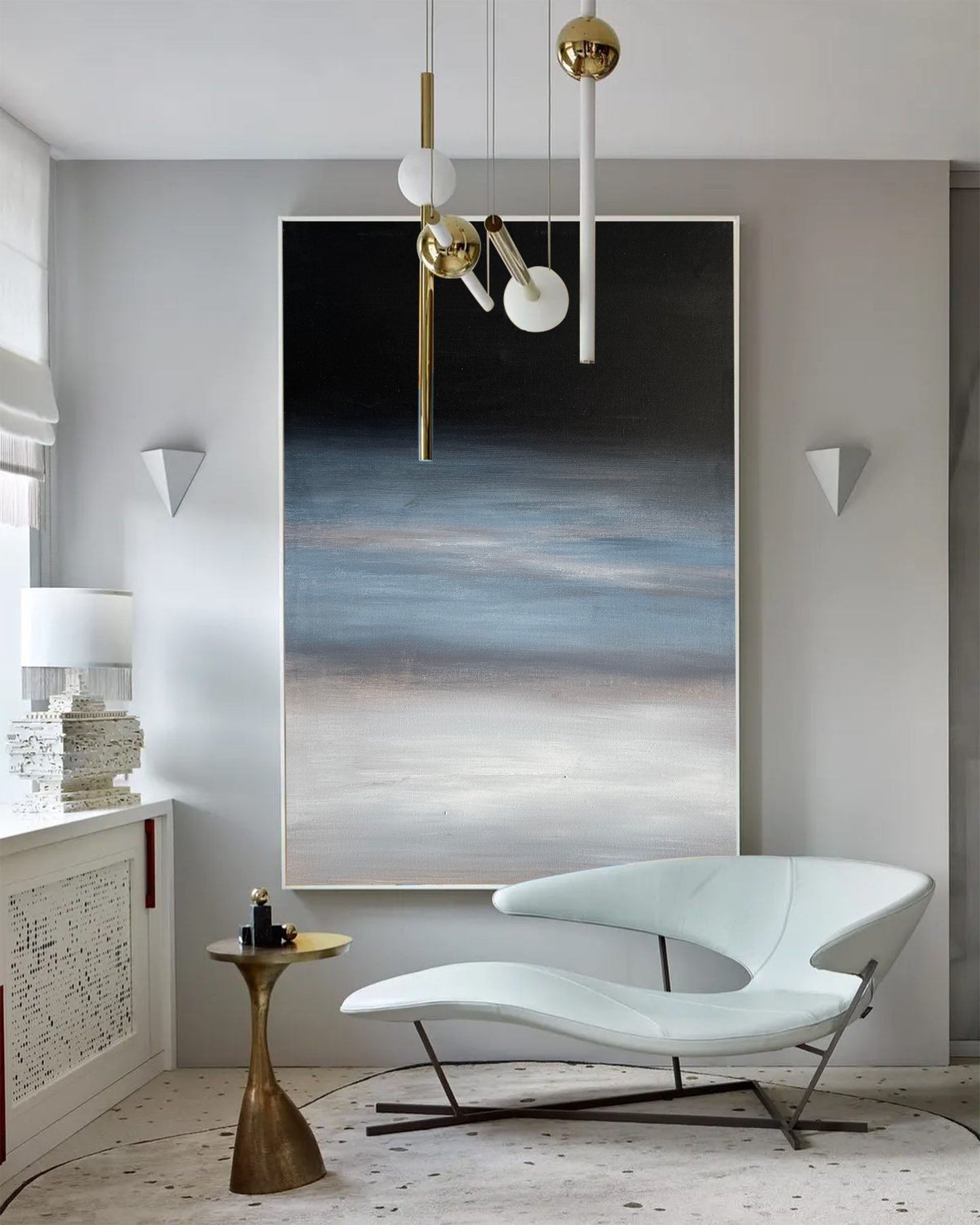 Serene Modern Abstract Oil Painting with Calming Blue and Black Hues