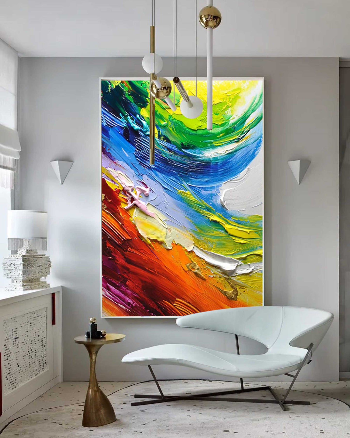 Vibrant Abstract Oil Painting with Colorful Swirls and Textured Canvas Art