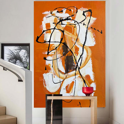 Vibrant Orange Abstract Oil Painting for Living Room Decor and Artistic Expression