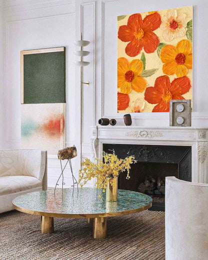 Vibrant Floral Oil Painting - Colorful Flower Wall Art for Home Decor