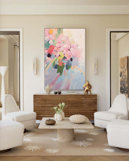 Vibrant Abstract Floral Oil Painting for Home Decor