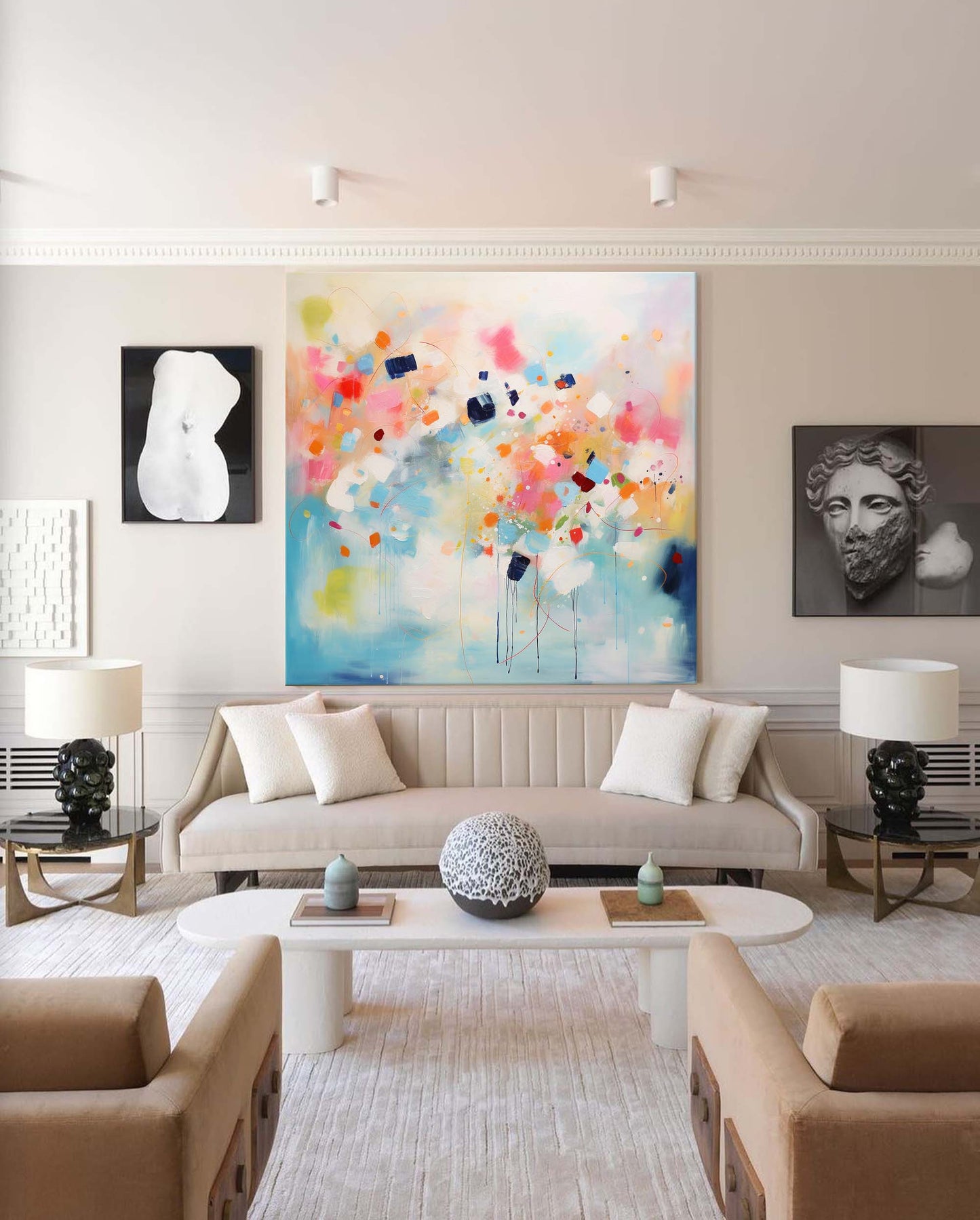 Vibrant Abstract Oil Painting with Colorful Geometric Shapes and Dynamic Brushstrokes