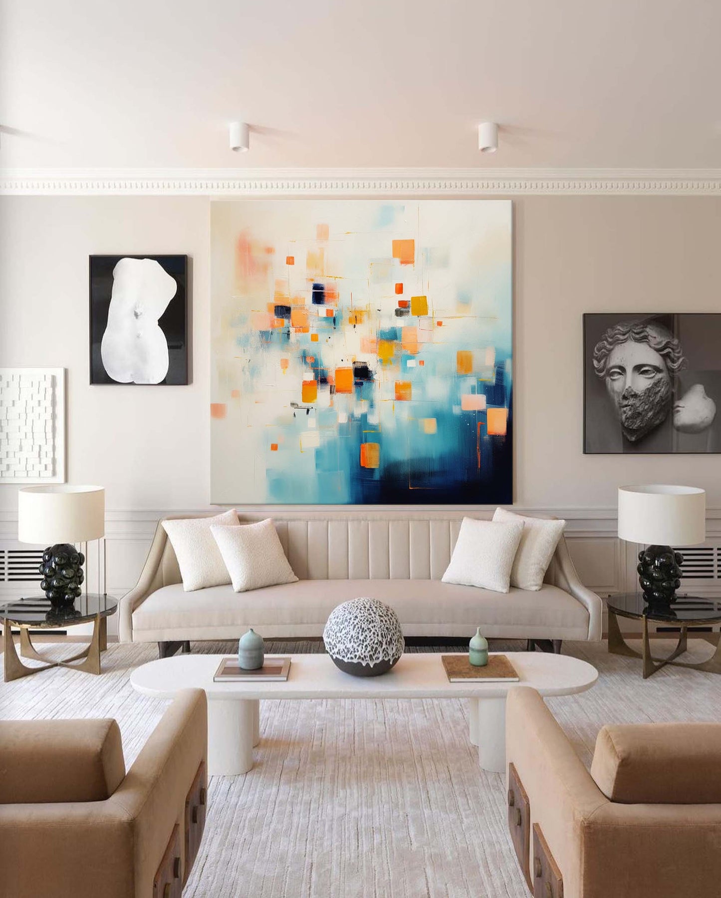 Vibrant Abstract Oil Painting with Colorful Geometric Shapes for Modern Decor