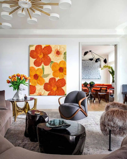 Vibrant Floral Oil Painting - Colorful Flower Wall Art for Home Decor