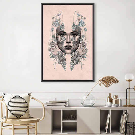 Enchanting Face Portrait with Floral Harmony - Artistic Oil Painting