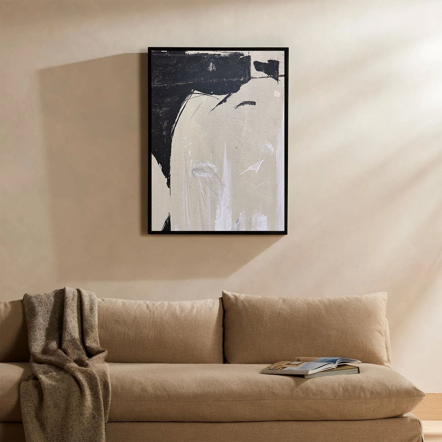 Contemporary Minimalist Black and White Abstract Oil Painting