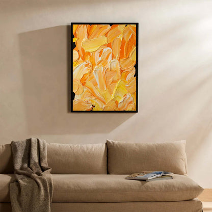 Vibrant Abstract Oil Painting in Warm Yellow and Orange Tones for Modern Decor