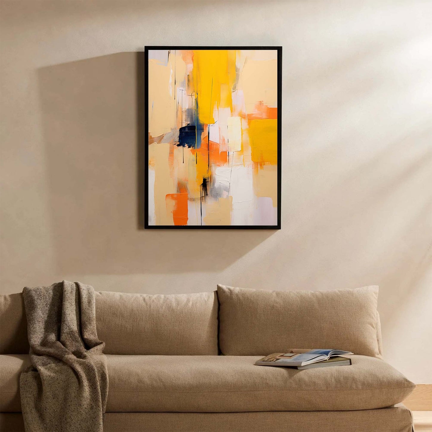 Vibrant Abstract Oil Painting in Yellow and Orange for Modern Home Decor