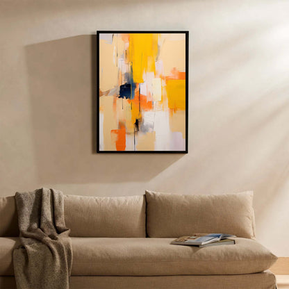 Vibrant Abstract Oil Painting in Yellow and Orange for Modern Home Decor