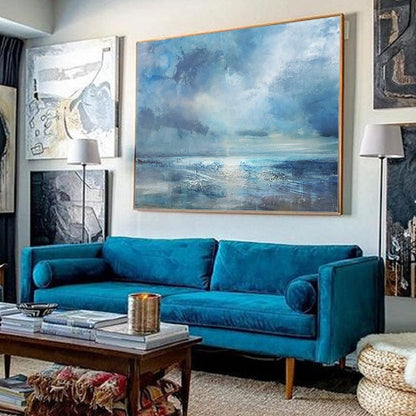 Serene Abstract Beach Landscape Oil Painting for Coastal Home Decor