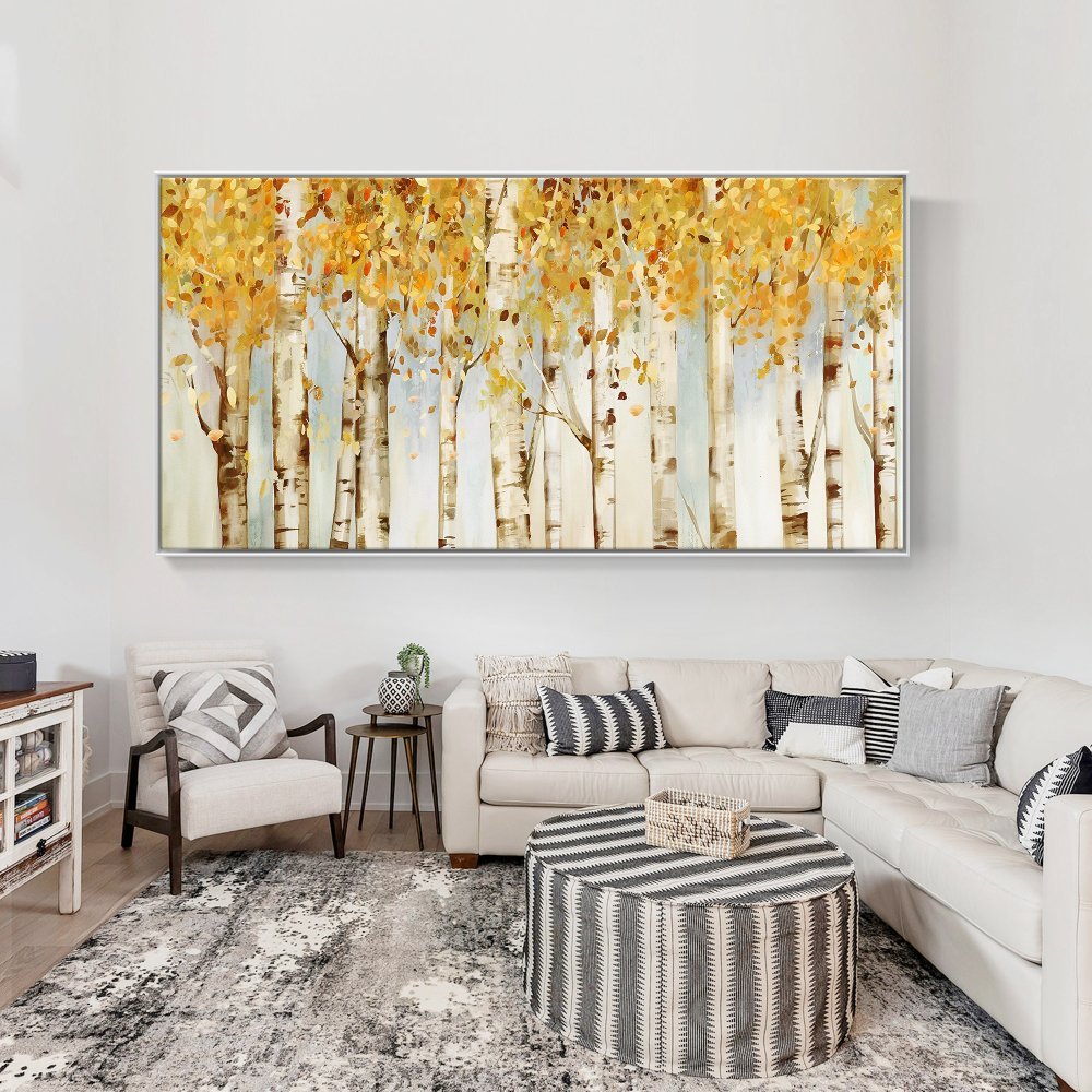 Tranquil Birches in Springtime - Modern Oil Painting for Elegant Home Decor