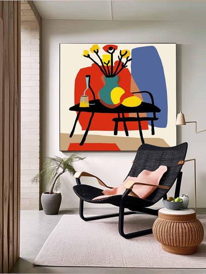 Vibrant Flower Still Life in Colorful Vase – Modern Canvas Painting