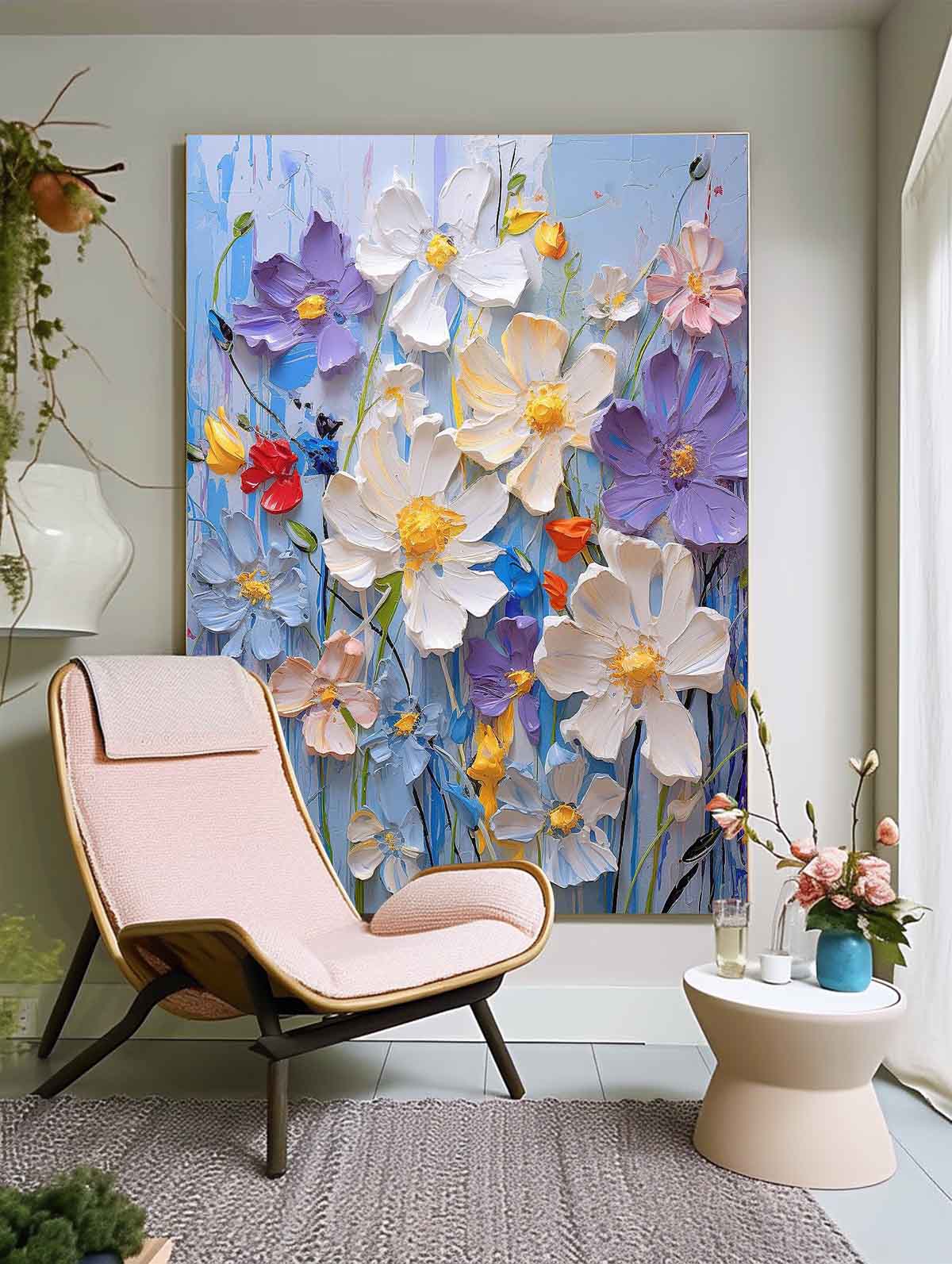 Vibrant Floral Oil Painting on Canvas - Colorful Flower Garden Art
