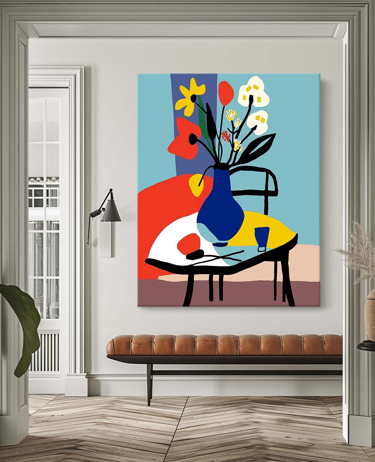 Vibrant Floral Still Life Oil Painting in Colorful Vase for Home Décor