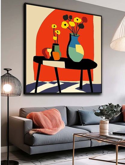 Colorful Flower Still Life Oil Painting for Home Decor and Modern Art Enthusiasts