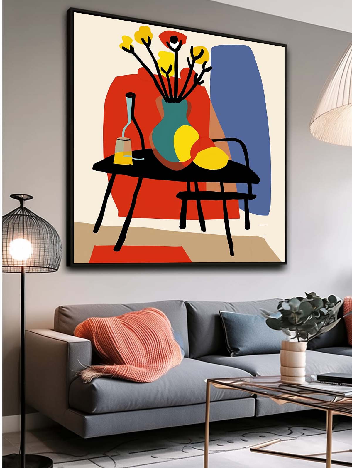 Vibrant Flower Still Life in Colorful Vase – Modern Canvas Painting