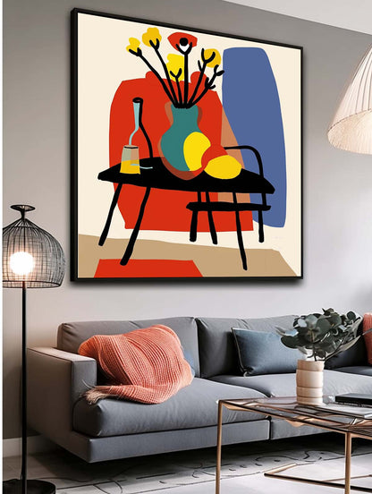 Vibrant Flower Still Life in Colorful Vase – Modern Canvas Painting