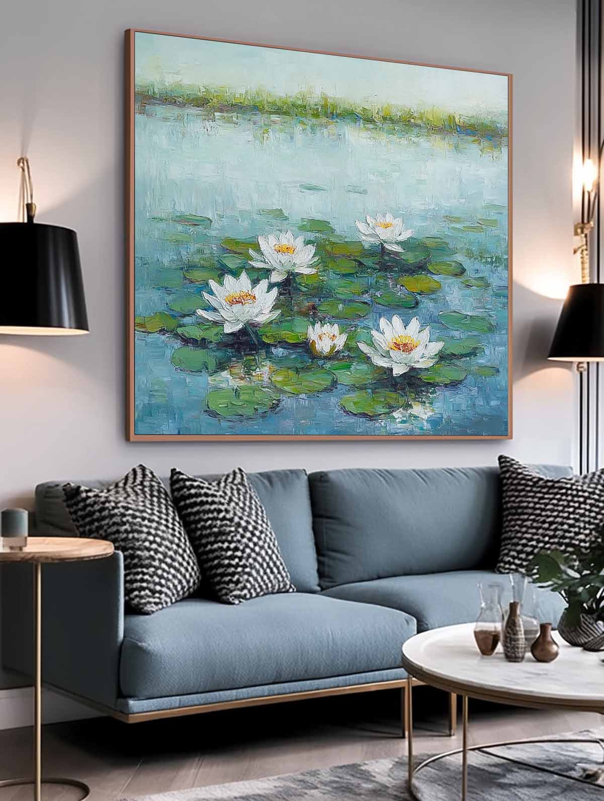 Serene Water Lilies Oil Painting for Tranquil Home Decor