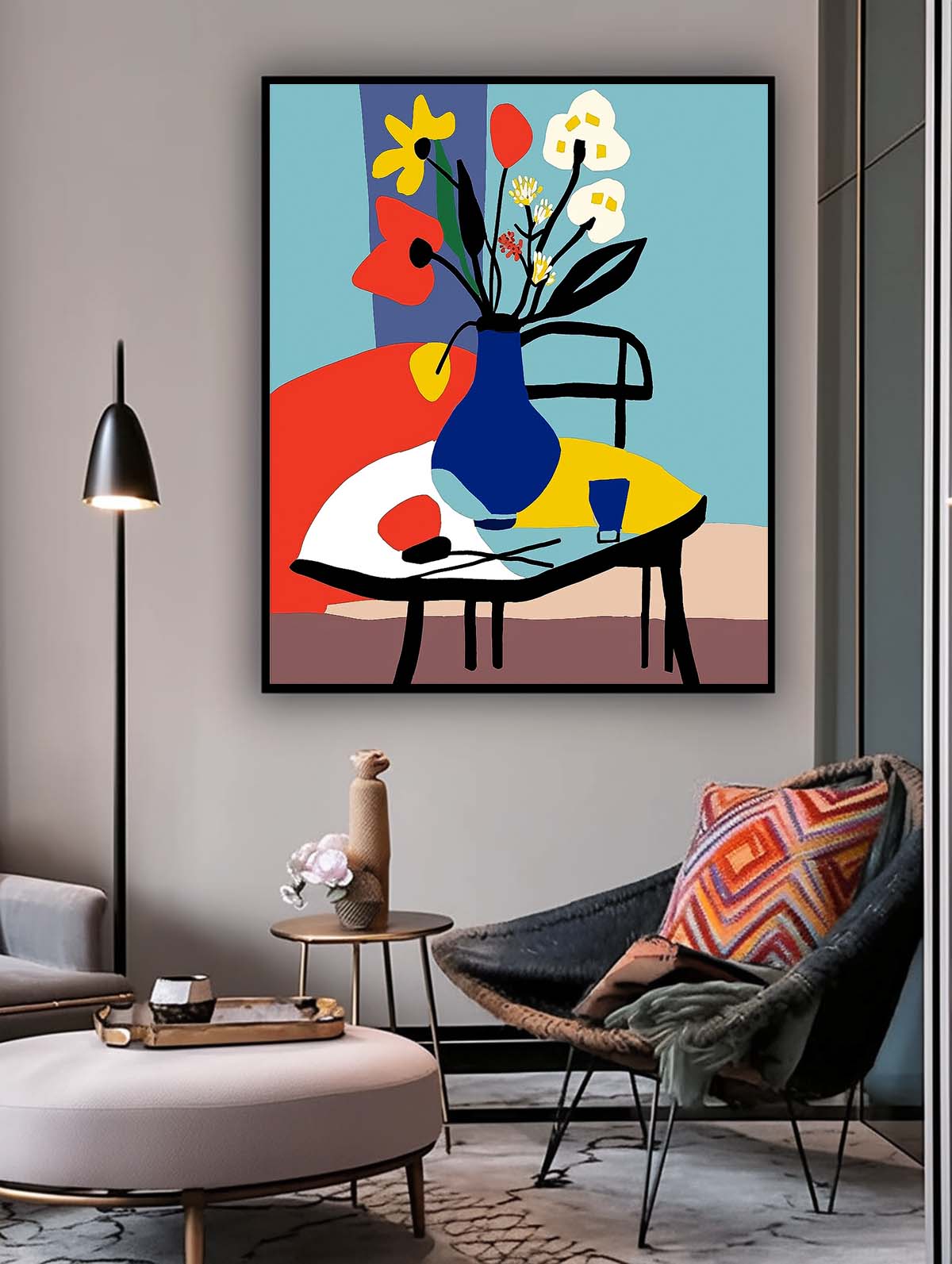 Vibrant Floral Still Life Oil Painting in Colorful Vase for Home Décor