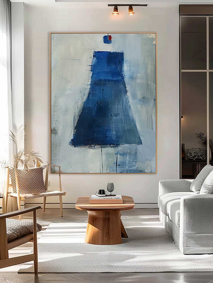 Elegant Blue Minimalist Oil Painting for Modern Home Decor