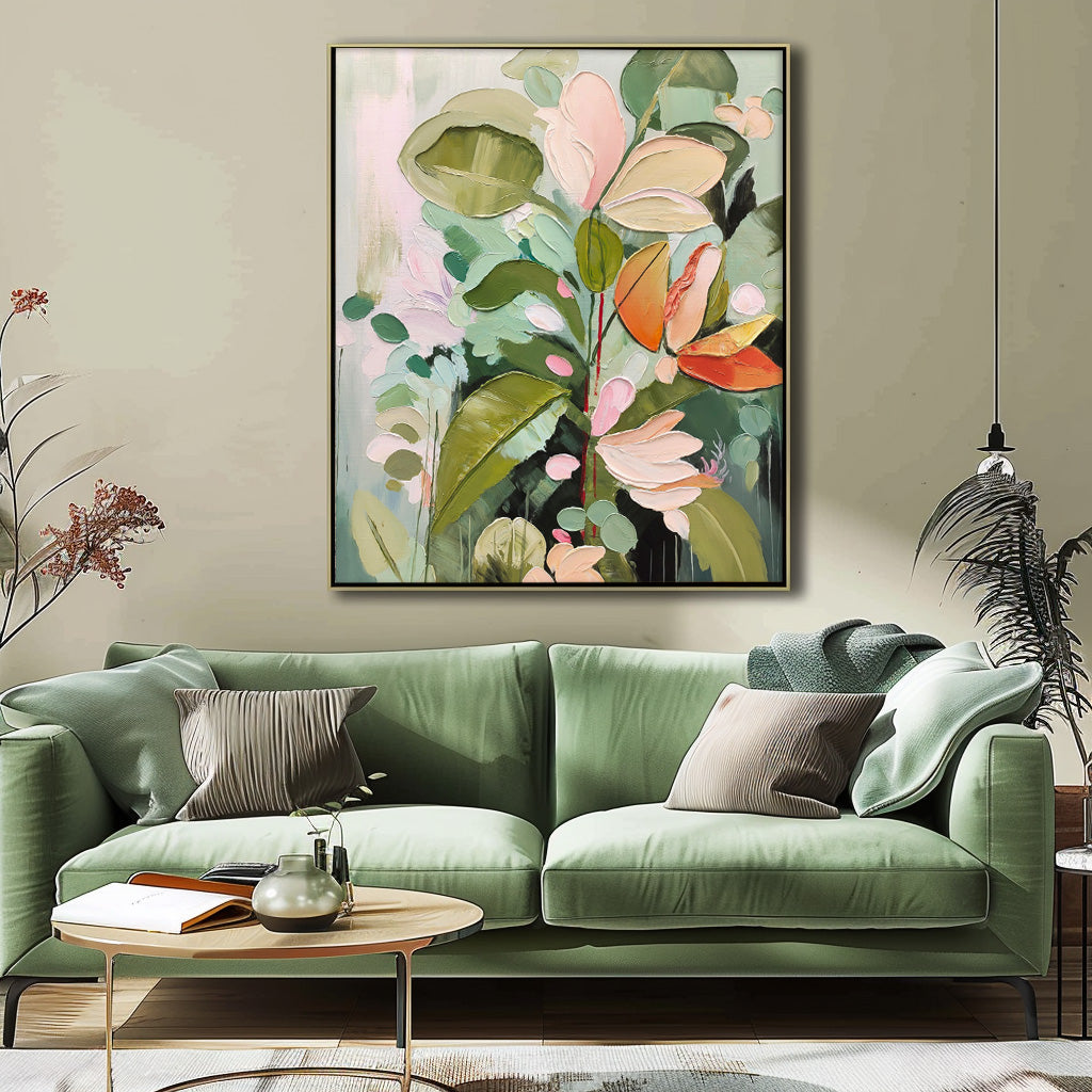 Vibrant Floral Oil Painting on Canvas - Contemporary Botanical Home Decor